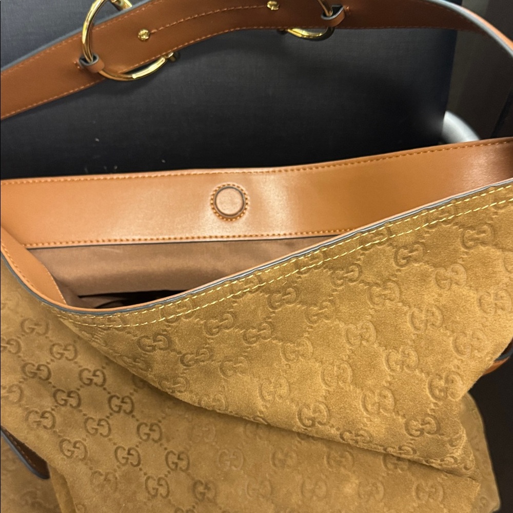 Brown Suede Monogram Hobo Bag - Picture 6 of 10